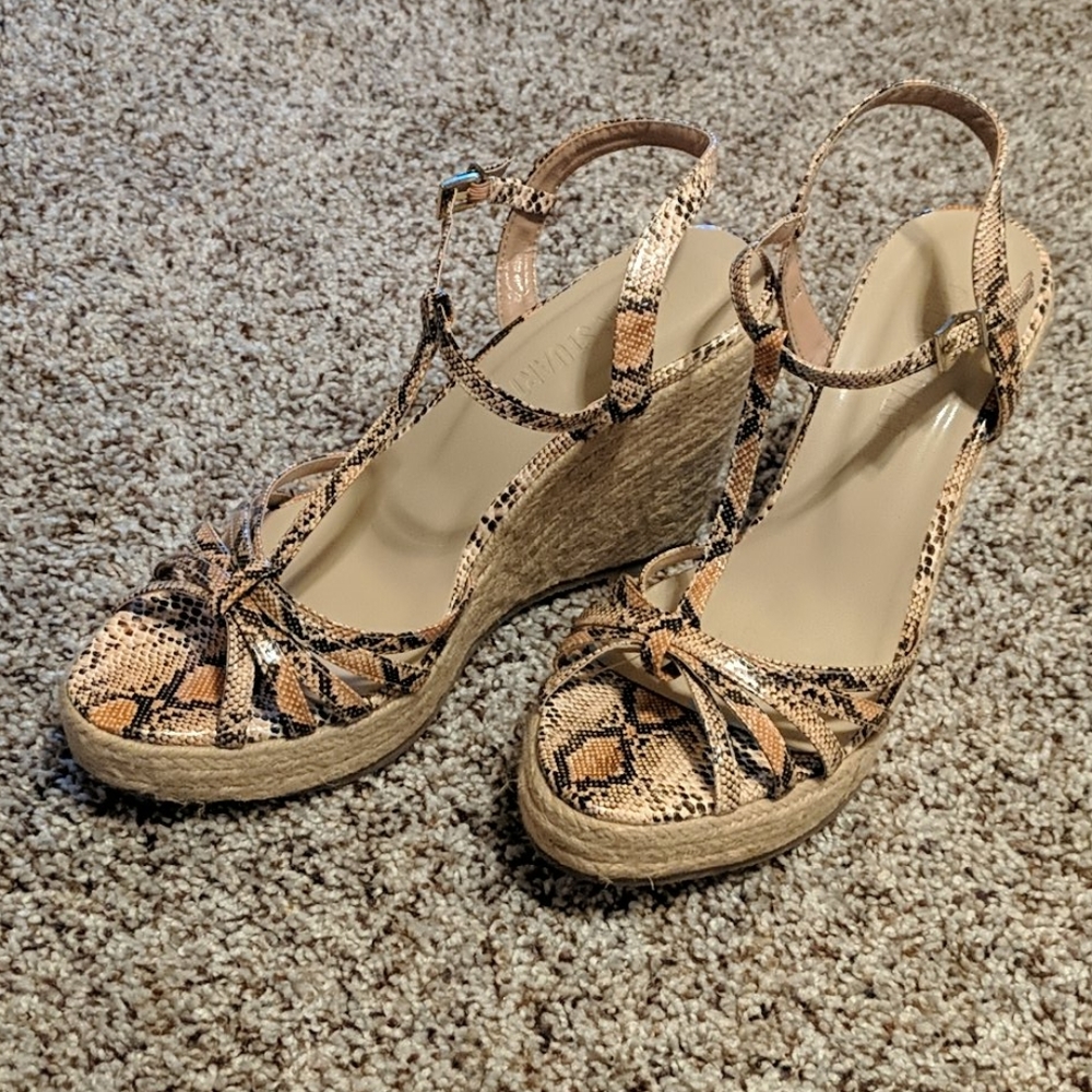 Colin Stuart - Like New Snake Print T-Strap Wedge… - image 1